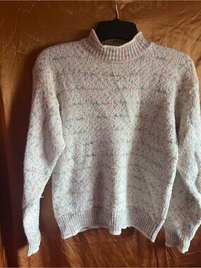 Vintage 80s Light Speckled Mock Neck Sweater - Cream